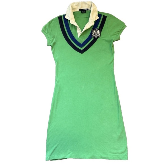 Vintage RALPH LAUREN SPORT Dress Womens Small Green Embroidered Crest Rugby - Picture 2 of 9